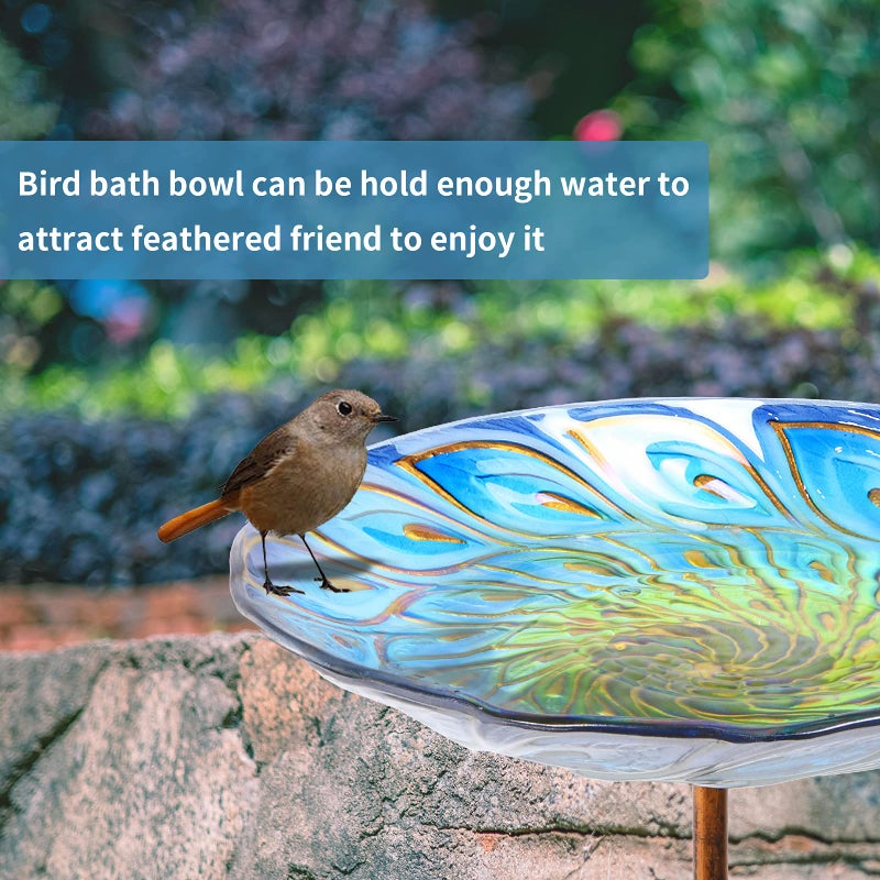 MUMTOP Glass Bird Bath, Garden Outdoor Birdbaths Birdfeeder with Metal Stake Peacock - Image 2